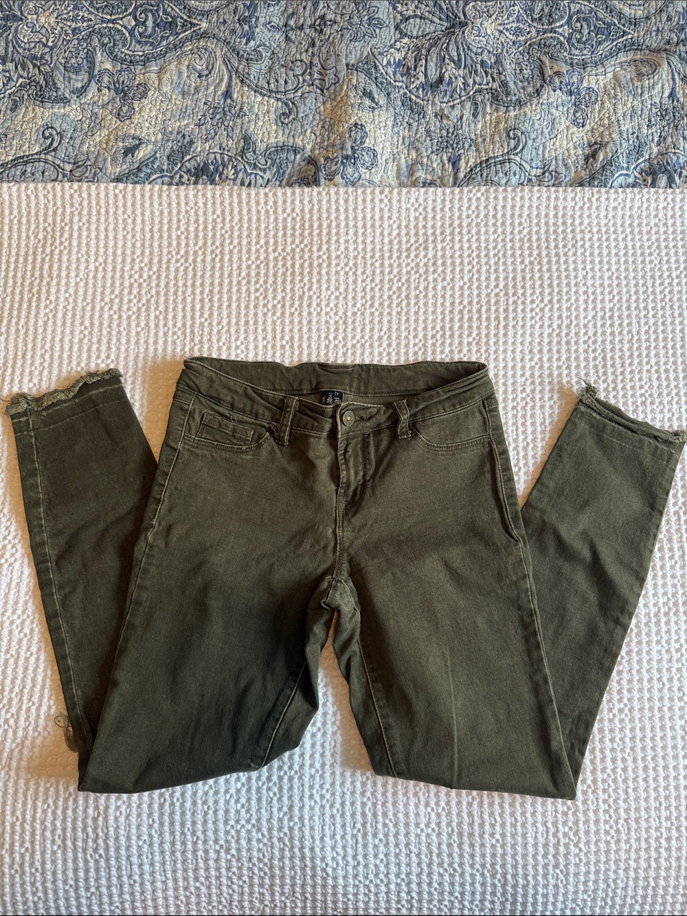 Rewash Olive Green Skinny Jeans - Frayed Hem